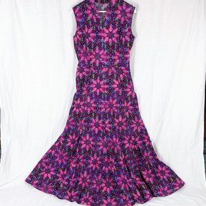 VINTAGE 70s Cotton Psychedelic Floral Mermaid Dress